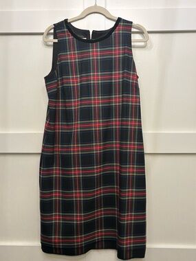 Talbots Sleeveless Plaid Shift Dress - Black and Red with velvet trimmed collar